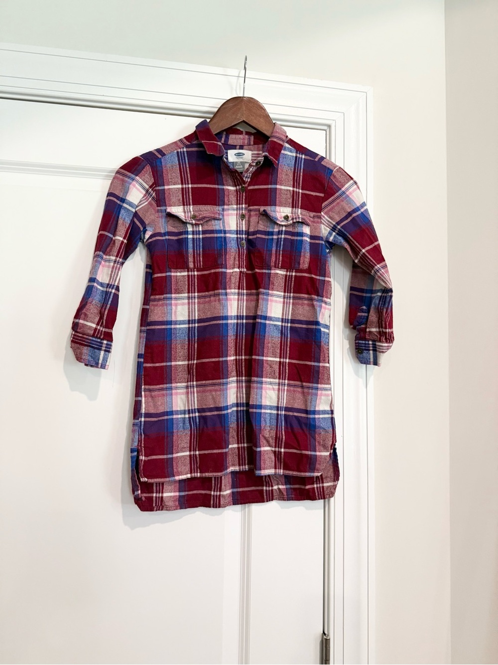 NWOT Old Navy Burgundy and Blue Plaid Button-Front Shirt Dress